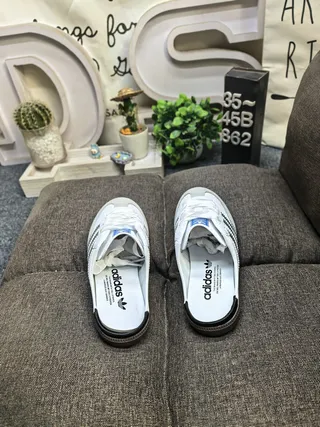 Adidas Samba Slip-On أبيض رمادي خطوط معدنية أسلوب حياة أحذية رياضية 8