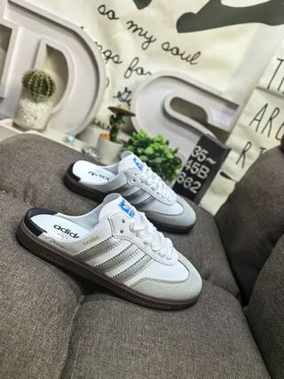 Adidas Samba Slip-On أبيض رمادي خطوط معدنية أسلوب حياة أحذية رياضية 9