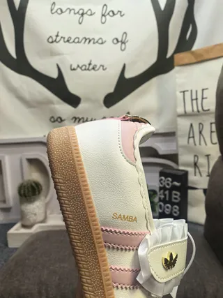 Adidas Samba White Pink Laceless Ruffled Strap Mary Jane Shoes 3