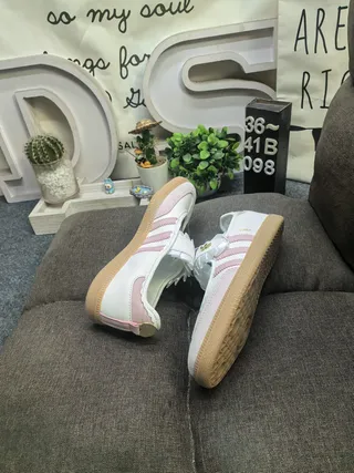Adidas Samba White Pink Laceless Ruffled Strap Mary Jane Shoes 6