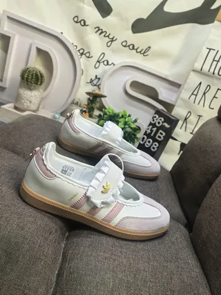 Adidas Samba White Pink Laceless Ruffled Strap Mary Jane Shoes 9