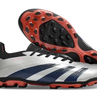 Adidas Chaussures de football Silver Navy Metallic upper synthétique avec détails de rayures pour terrain ferme
