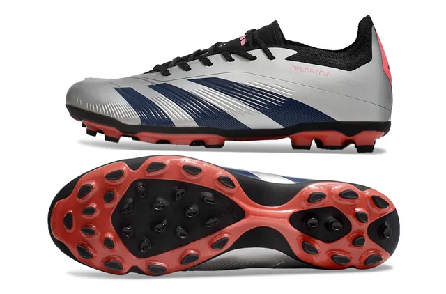 Adidas Chaussures de football Silver Navy Metallic upper synthétique avec détails de rayures pour terrain ferme 6