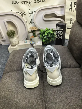 Adidas Silver White Metallic Upper Layered Panel Construction Lifestyle Sneakers 8