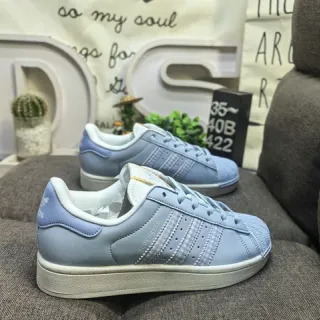 Adidas Superstar أزرق أبيض Shell-Toe Perforated Cap Lifestyle Sneakers