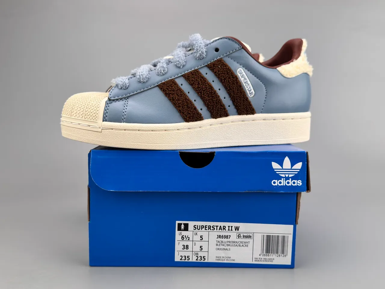 Adidas Superstar Zapatillas Lifestyle Azul Polvoriento Marrón con Rayas de Shearling 4