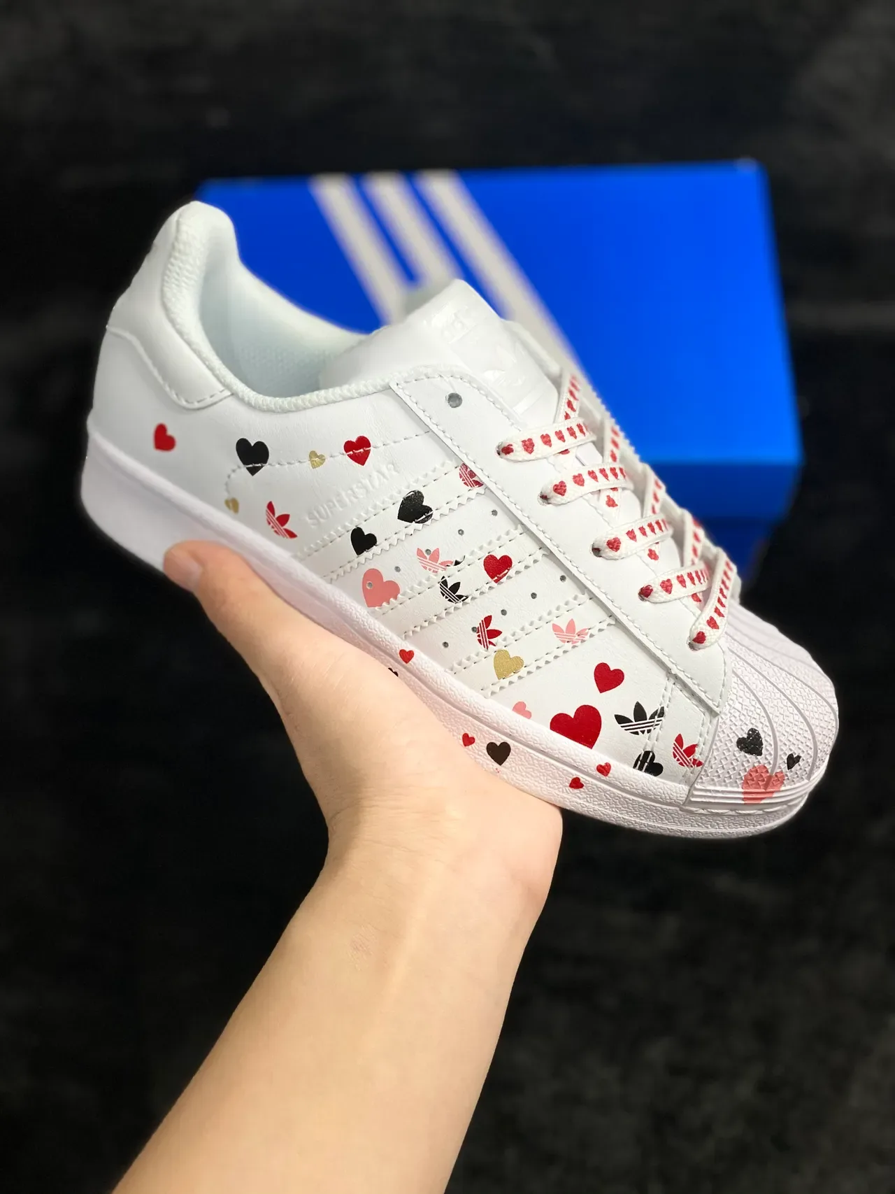 Adidas Superstar Impression de Cœur Blanc Sneakers Lifestyle 9