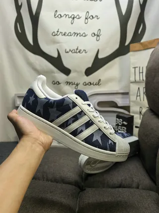 Adidas Superstar Star-Print Navy حذاء أسلوب حياة 5