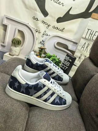 Adidas Superstar Star-Print Navy حذاء أسلوب حياة 9