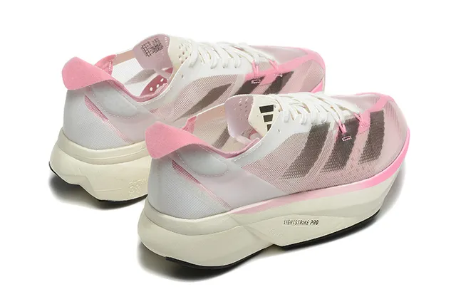 Adidas White Pink Engineered Mesh Upper Low-Profile Racing Silhouette Running Shoes 3