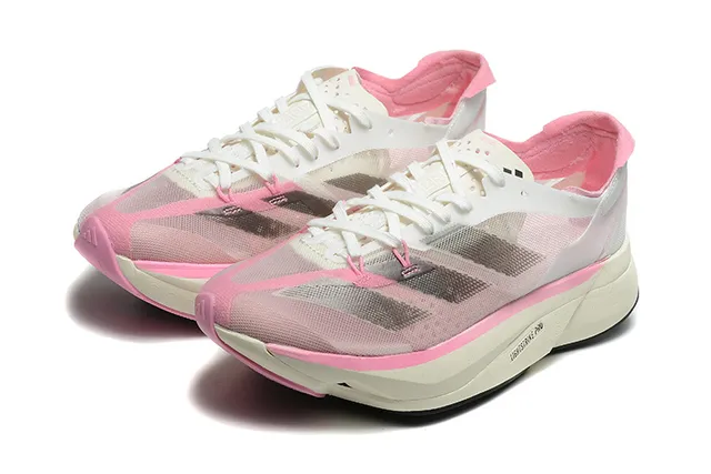 Adidas White Pink Engineered Mesh Upper Low-Profile Racing Silhouette Running Shoes 6
