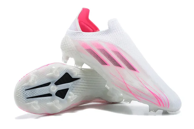 Adidas أحذية كرة القدم أبيض وردي، ملائم للجوارب، upper محبوك، طبقة السلة الشفافة، أرضية صلبة 3