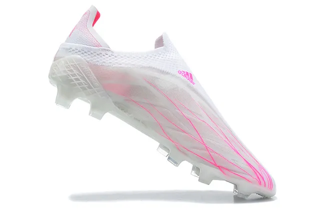 Adidas أحذية كرة القدم أبيض وردي، ملائم للجوارب، upper محبوك، طبقة السلة الشفافة، أرضية صلبة 5