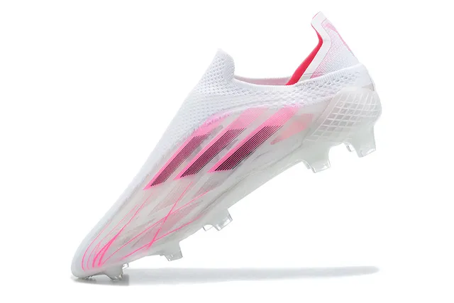 Adidas أحذية كرة القدم أبيض وردي، ملائم للجوارب، upper محبوك، طبقة السلة الشفافة، أرضية صلبة 6