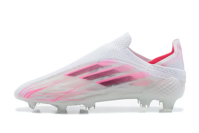 Adidas أحذية كرة القدم أبيض وردي، ملائم للجوارب، upper محبوك، طبقة السلة الشفافة، أرضية صلبة 7