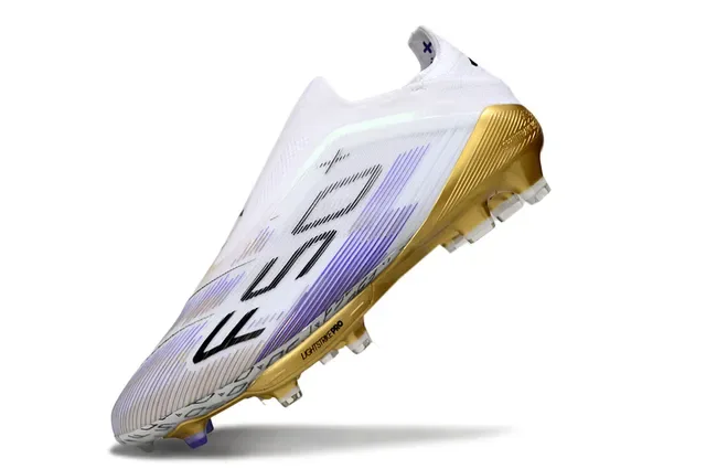 Adidas X 50+ Lightstrike Pro सादा सোনা बेगुनी फार्म ग्राउंड फुटबॉल जूतो 3