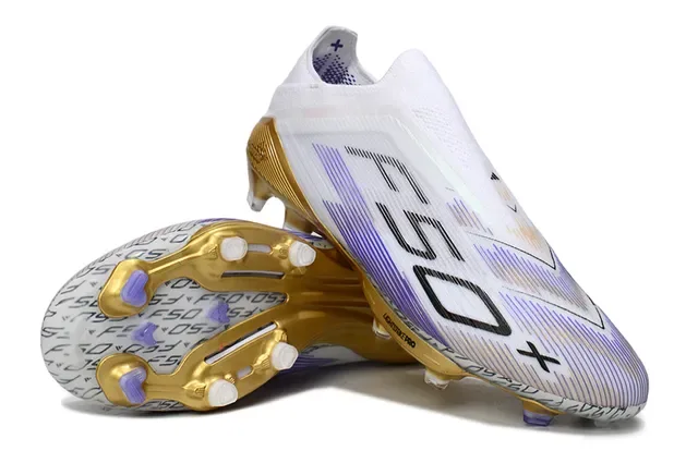 Adidas X 50+ Lightstrike Pro सादा सোনা बेगुनी फार्म ग्राउंड फुटबॉल जूतो 4