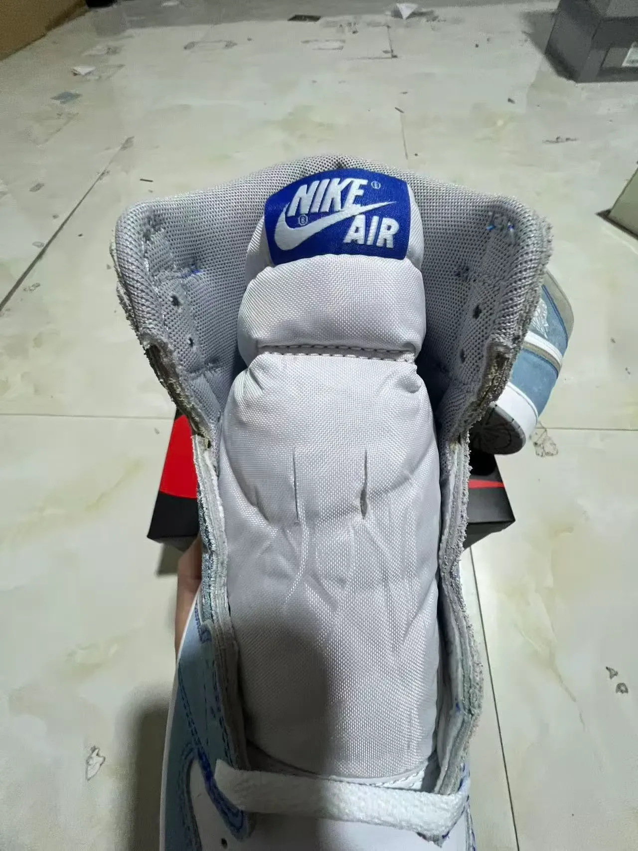 Air Jordan 1 أزرق بيج عالي الارتفاع أحذية كرة السلة سويد جلد بانل 4
