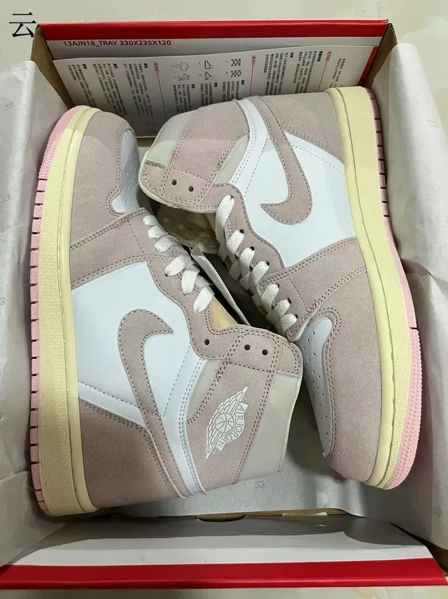 Air Jordan 1 High Chaussures de Basketball Rose Poussiéreux et Blanc 8