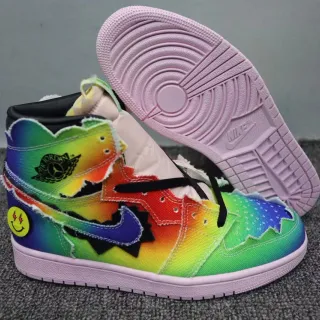 Air Jordan 1 Rainbow Gradient Sapatos de basquete de lona desgastada
