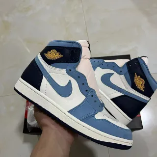 Air Jordan 1 সাদা নীল হাই-টপ লেদার-সুয়েড মিক্স বাস্কেটবল জুতো