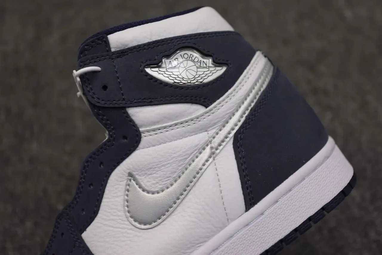 Air Jordan 1 White Navy Silver Basketball Shoes 7