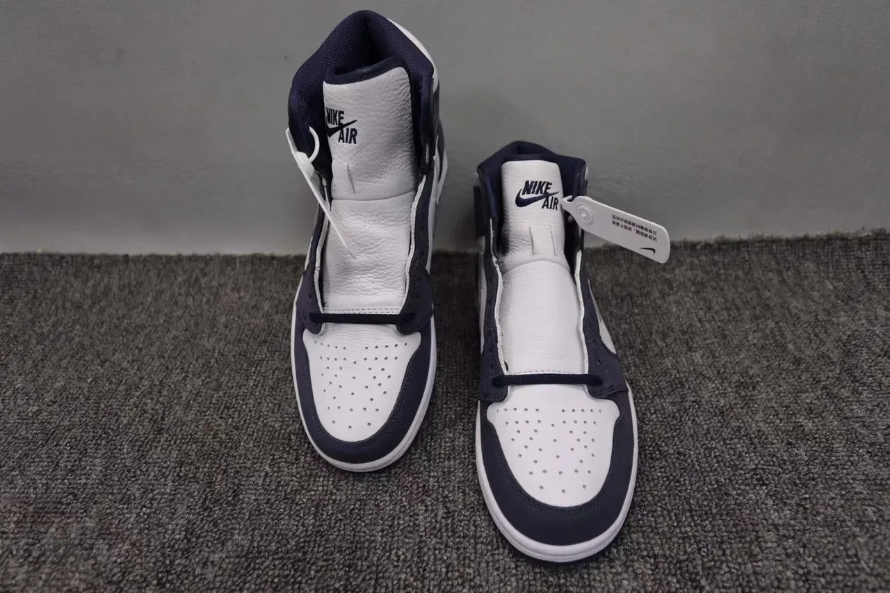 Air Jordan 1 White Navy Silver Basketball Shoes 9
