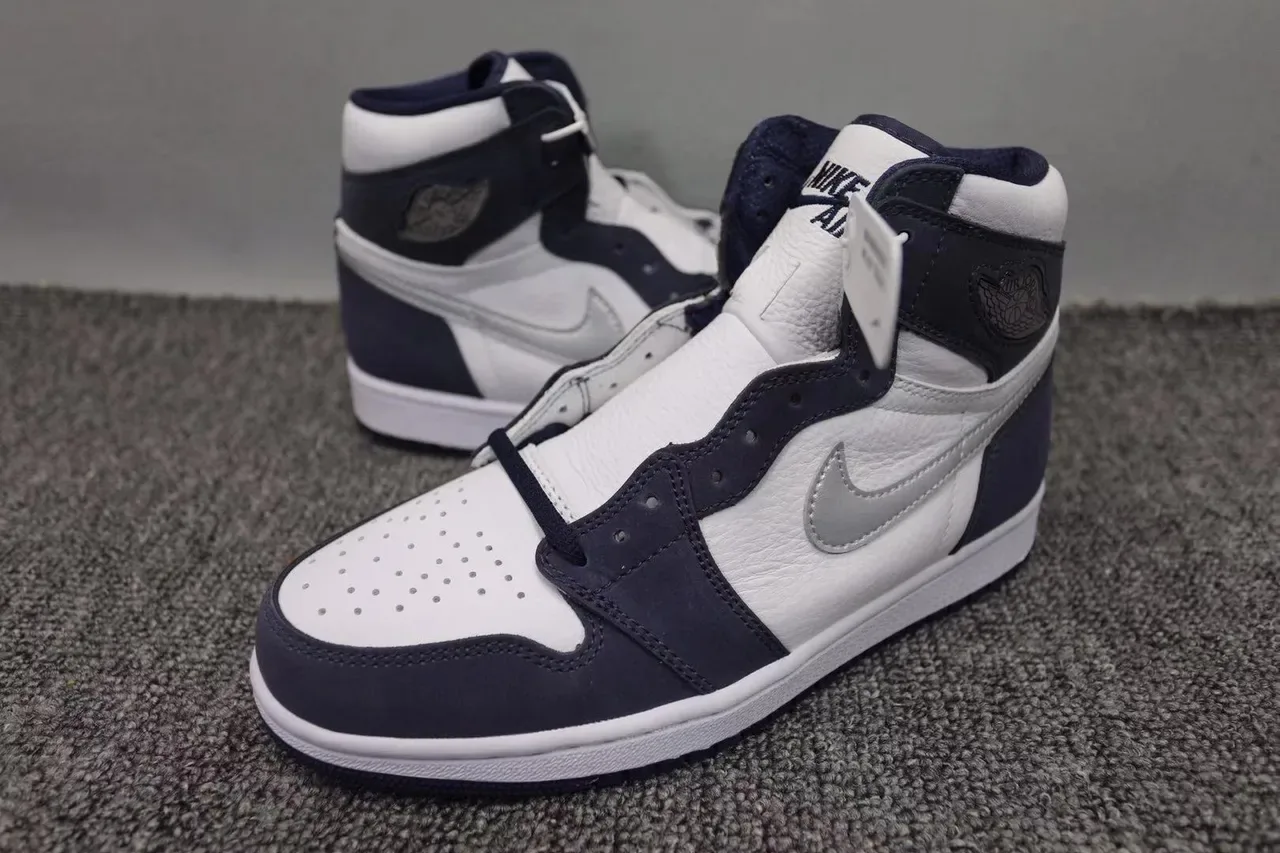 Air Jordan 1 White Navy Silver Basketball Shoes 10