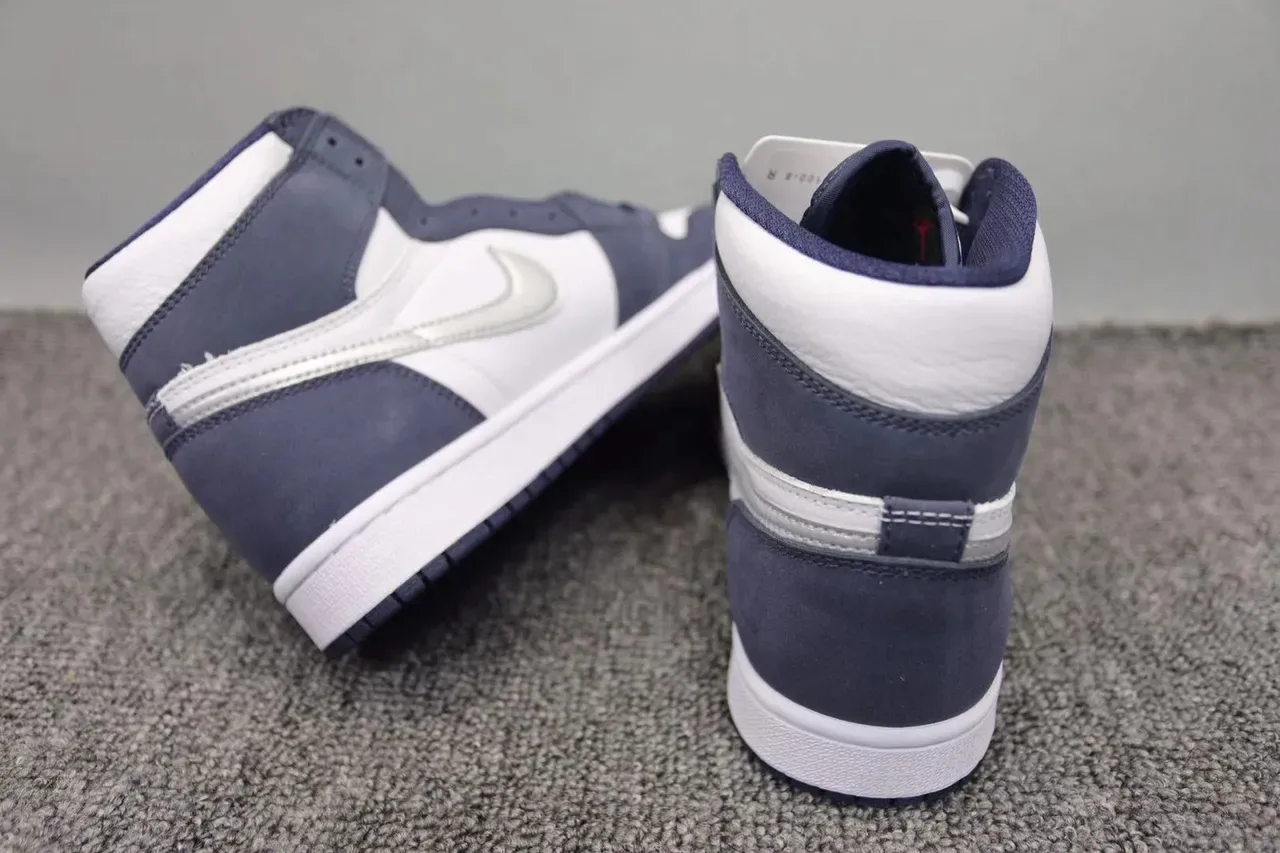 Air Jordan 1 White Navy Silver Basketball Shoes 11