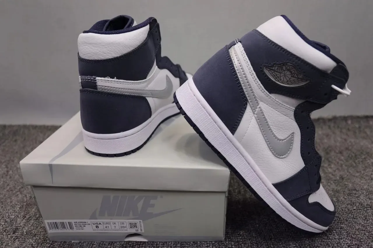 Air Jordan 1 White Navy Silver Basketball Shoes 12