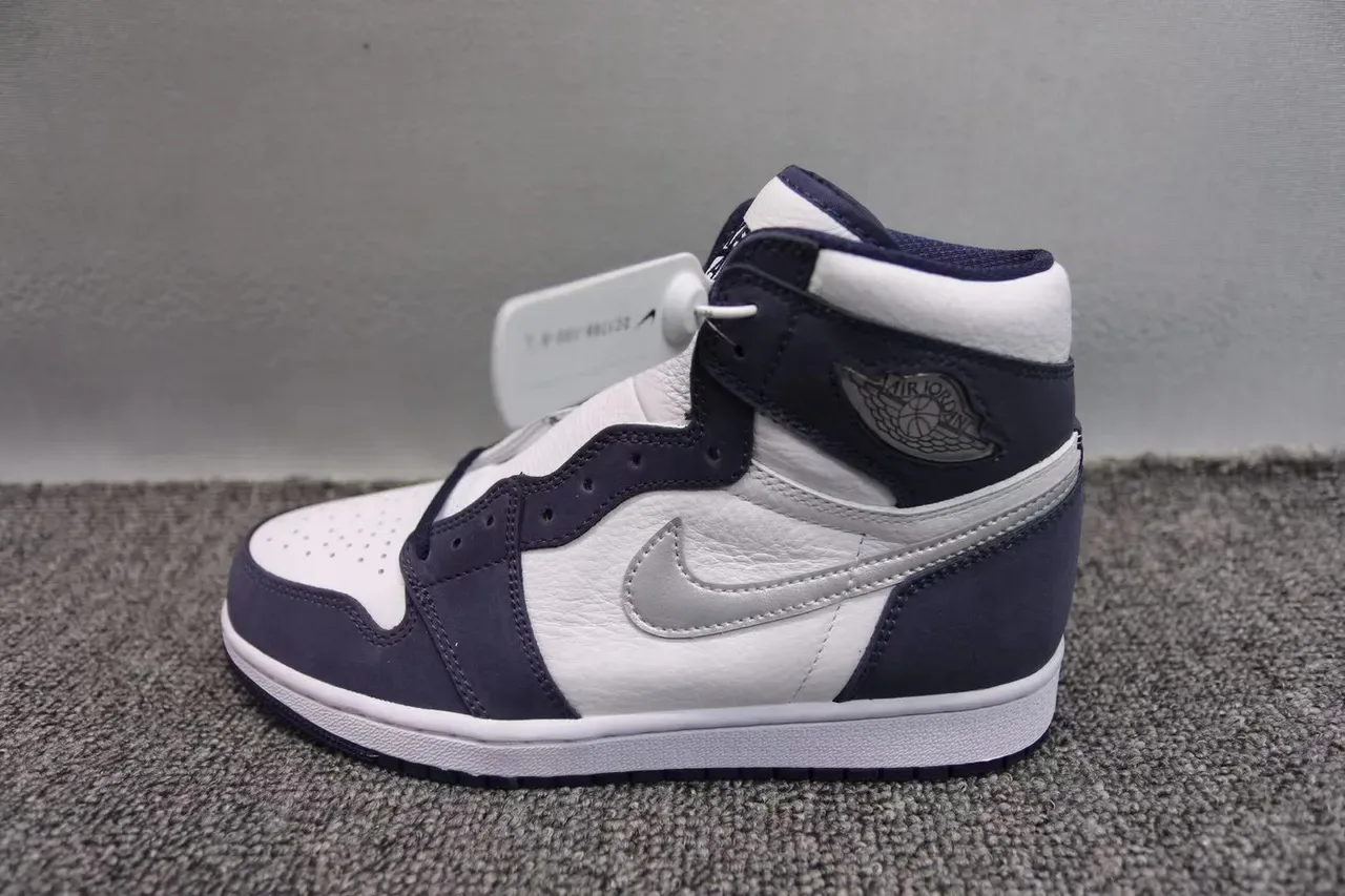 Air Jordan 1 White Navy Silver Basketball Shoes 13