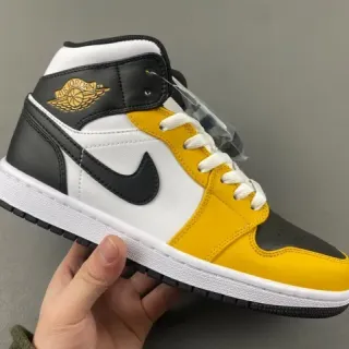 Air Jordan 1 Amarelo Preto Topo Alto Couro Superior Tênis de Basquete