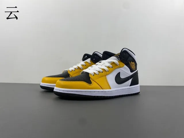 Air Jordan 1 Amarillo Negro Tobillo Alto Cuero Superior Zapatos de Baloncesto 2