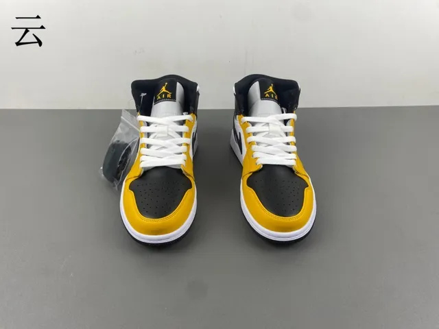 Air Jordan 1 Amarillo Negro Tobillo Alto Cuero Superior Zapatos de Baloncesto 3