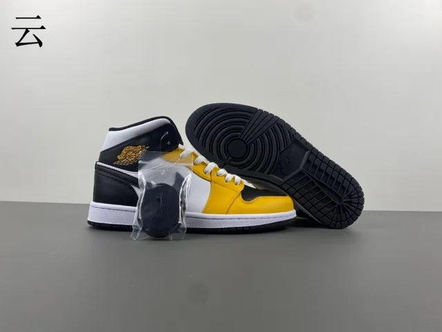 Air Jordan 1 Amarillo Negro Tobillo Alto Cuero Superior Zapatos de Baloncesto 4