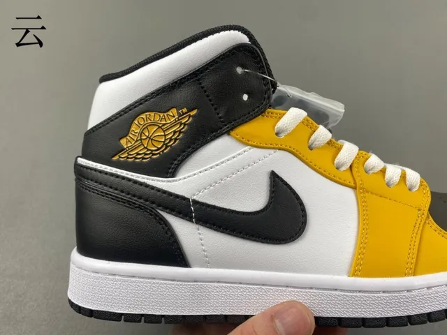 Air Jordan 1 Amarillo Negro Tobillo Alto Cuero Superior Zapatos de Baloncesto 5