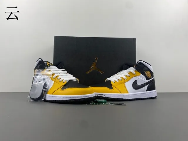 Air Jordan 1 Amarillo Negro Tobillo Alto Cuero Superior Zapatos de Baloncesto 13