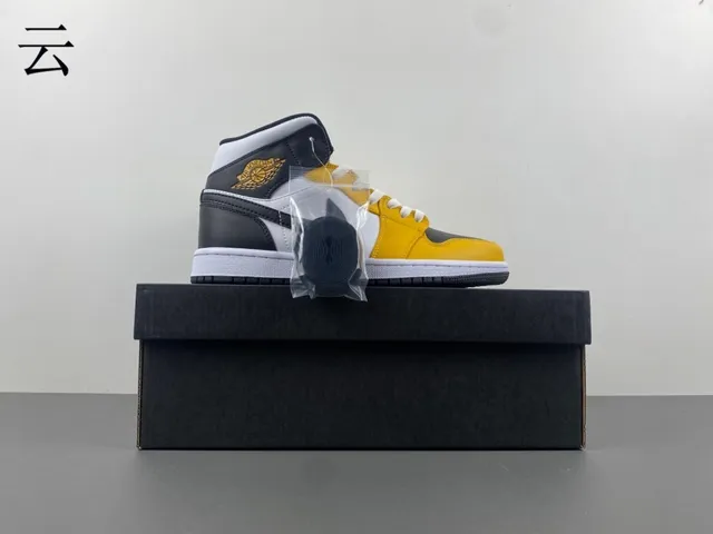Air Jordan 1 Amarillo Negro Tobillo Alto Cuero Superior Zapatos de Baloncesto 15