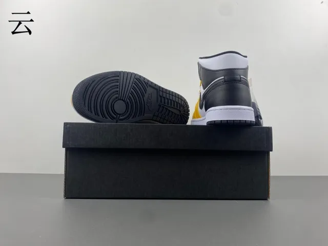 Air Jordan 1 Amarillo Negro Tobillo Alto Cuero Superior Zapatos de Baloncesto 16