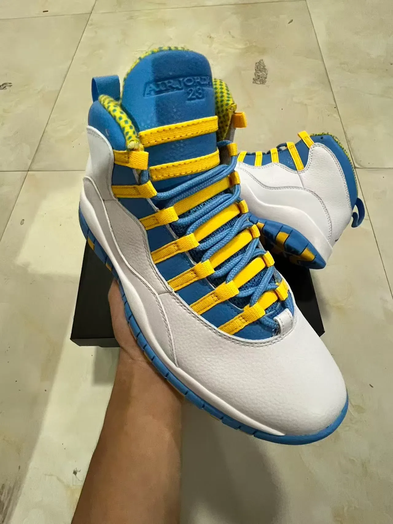 Air Jordan 10 White Royal Blue Yellow Basketball Shoes 2