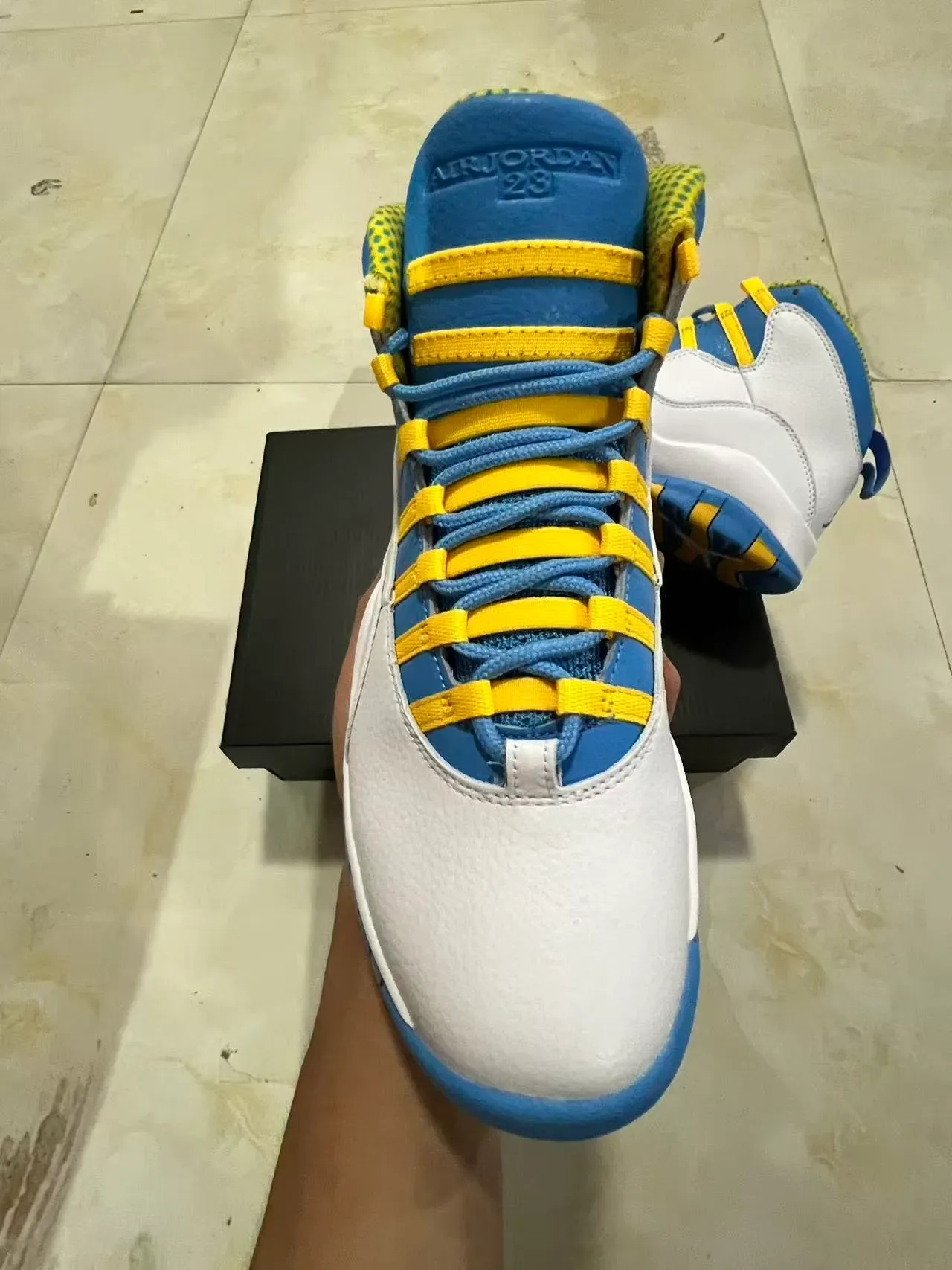 Air Jordan 10 White Royal Blue Yellow Basketball Shoes 3