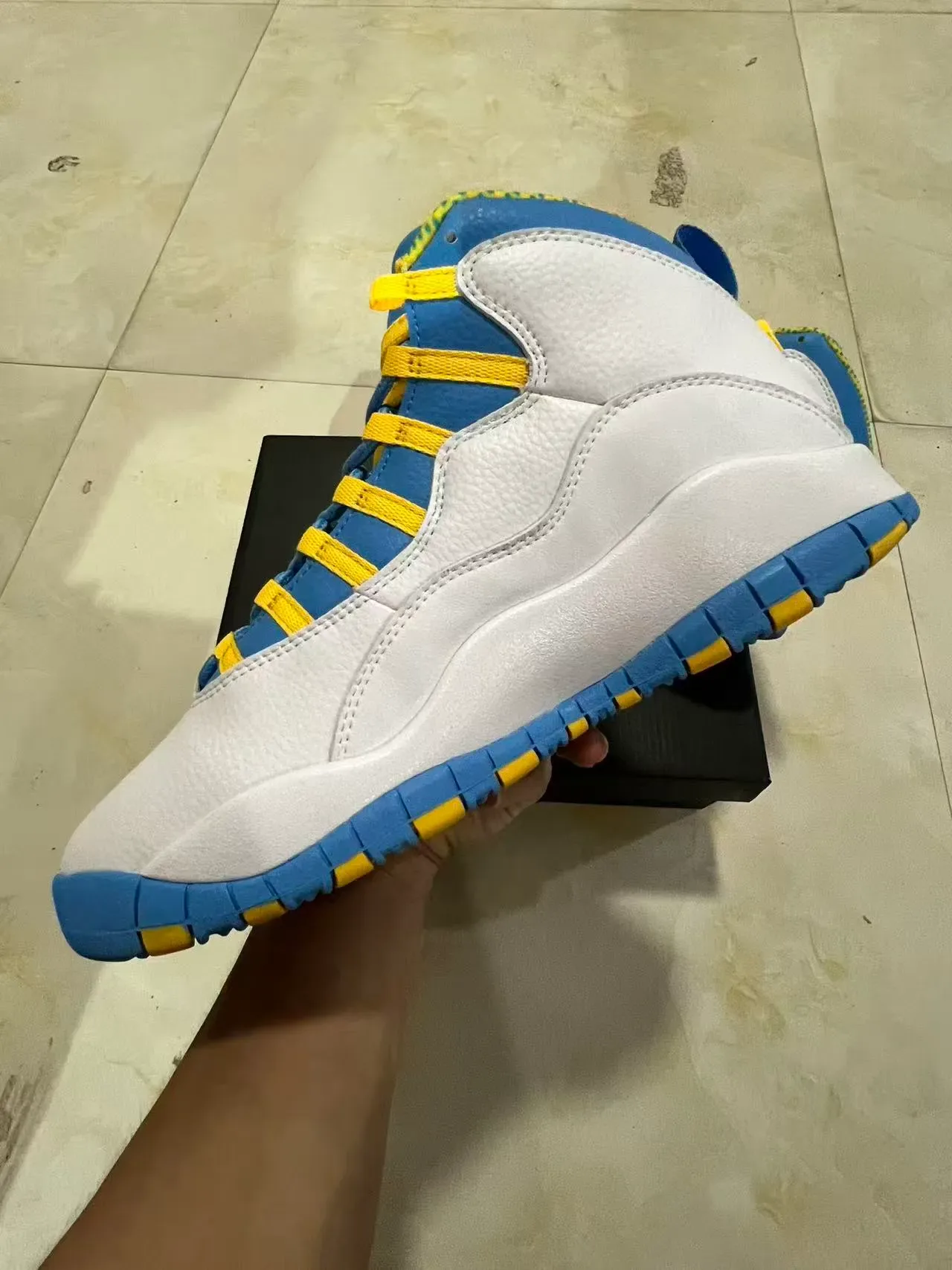 Air Jordan 10 White Royal Blue Yellow Basketball Shoes 5
