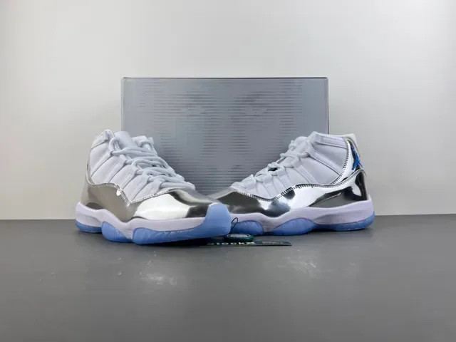 Air Jordan 11 Blanc Argent Bleu Métallique Chaussures de Basket 14
