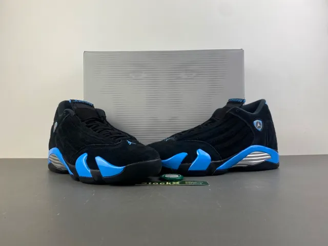 Air Jordan 14 Negro y Azul Ante Zapatillas de Baloncesto 13