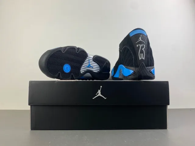 Air Jordan 14 Negro y Azul Ante Zapatillas de Baloncesto 15
