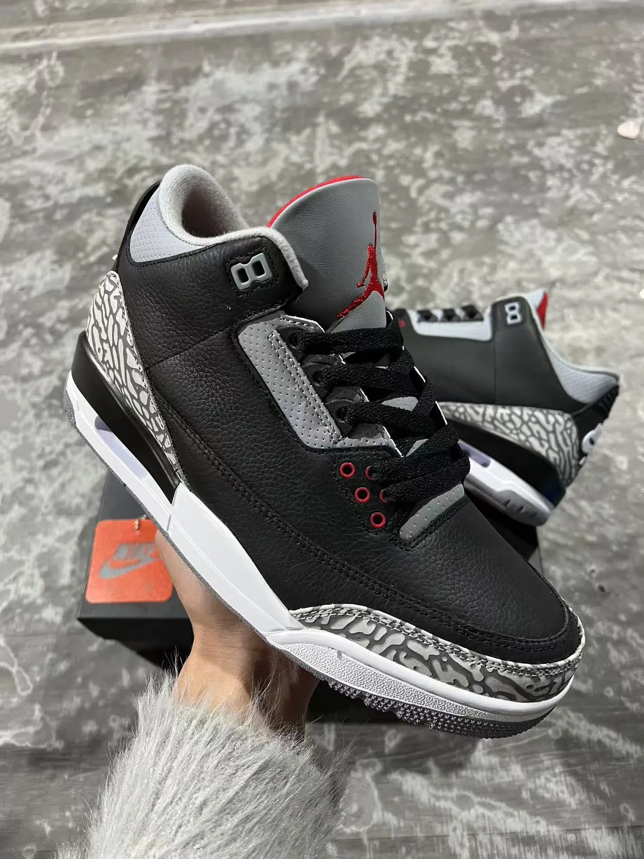 Air Jordan 3 কালো সিমেন্ট হাতির প্রিন্ট বাস্কেটবল জুতো 2