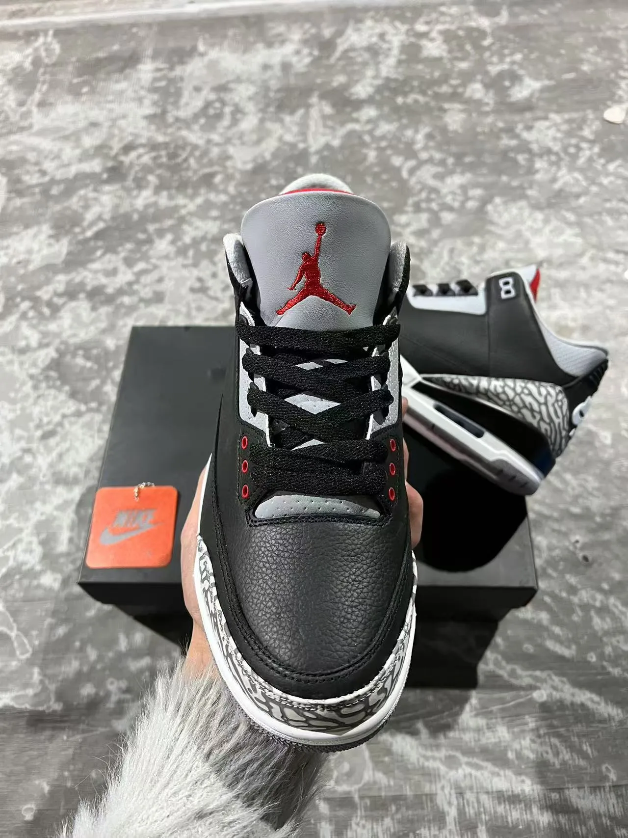 Air Jordan 3 কালো সিমেন্ট হাতির প্রিন্ট বাস্কেটবল জুতো 3