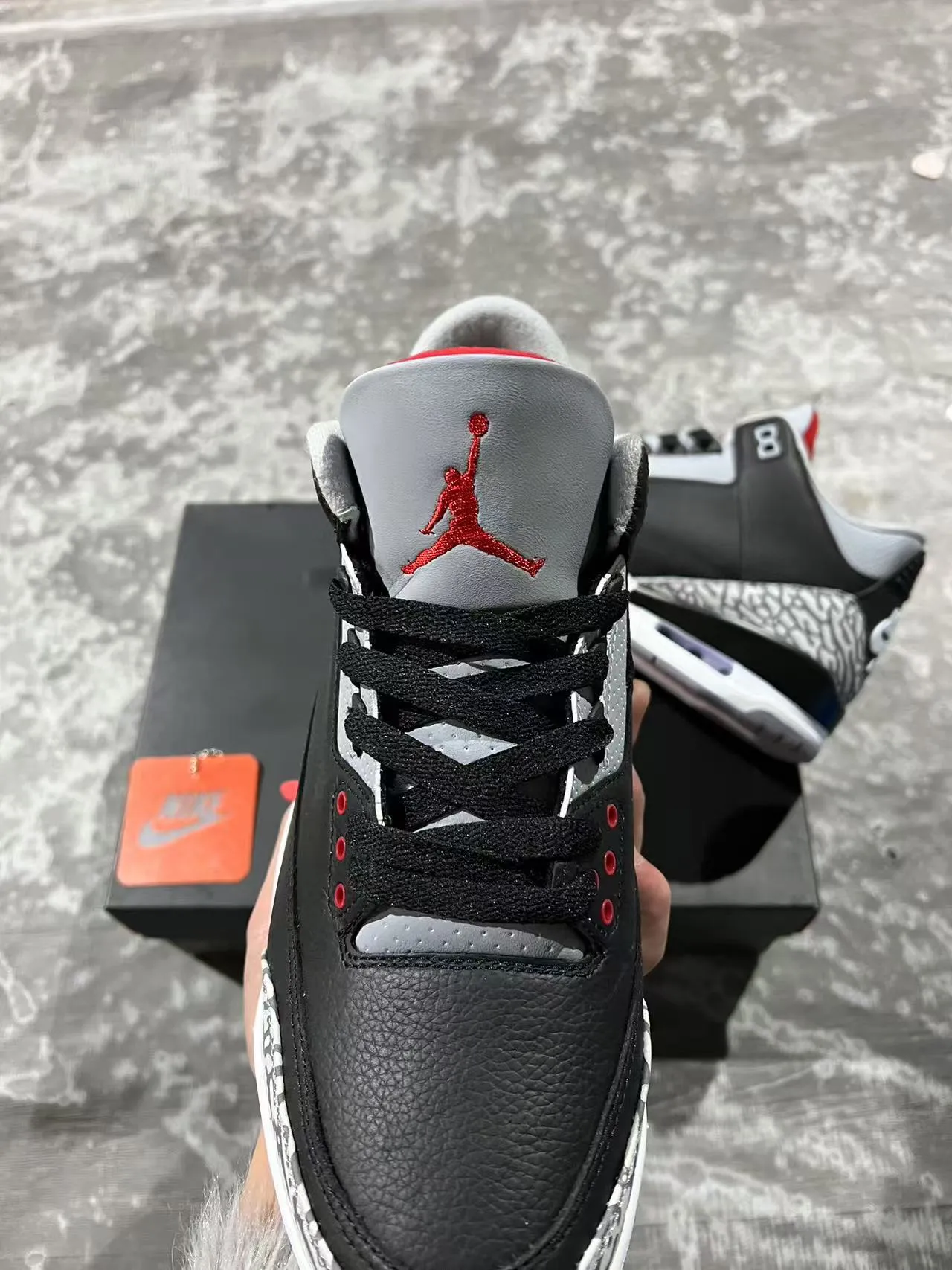 Air Jordan 3 কালো সিমেন্ট হাতির প্রিন্ট বাস্কেটবল জুতো 4