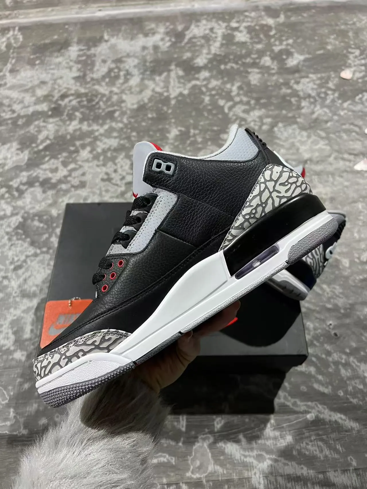 Air Jordan 3 কালো সিমেন্ট হাতির প্রিন্ট বাস্কেটবল জুতো 5