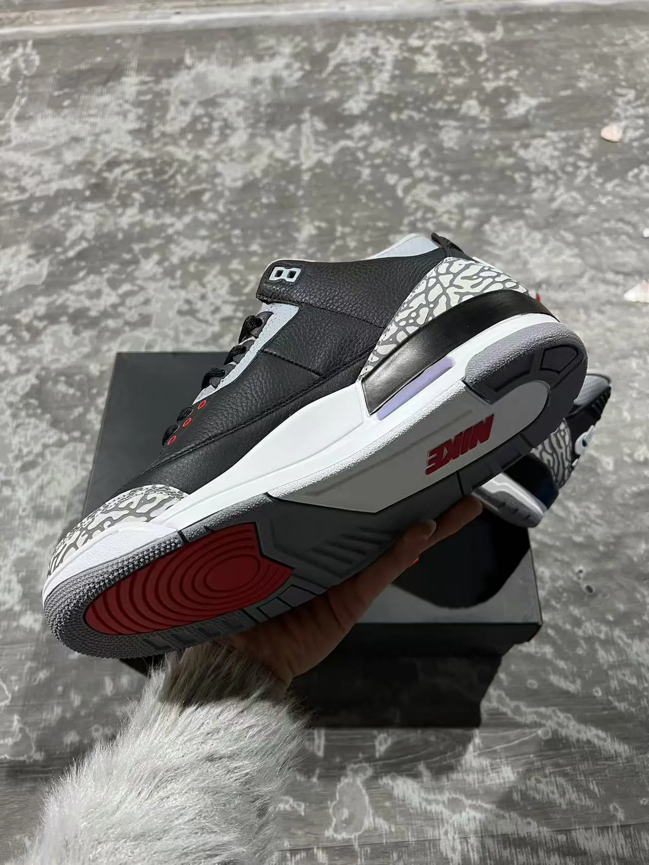 Air Jordan 3 কালো সিমেন্ট হাতির প্রিন্ট বাস্কেটবল জুতো 6